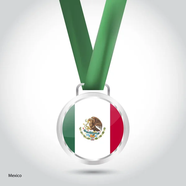 Mexico flag in silver medal — Stock Vector