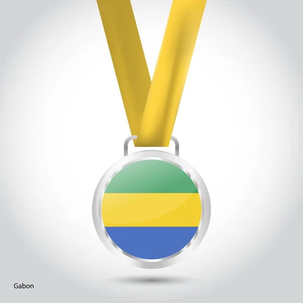 Bandera Gabón en medalla de plata — Vector de stock