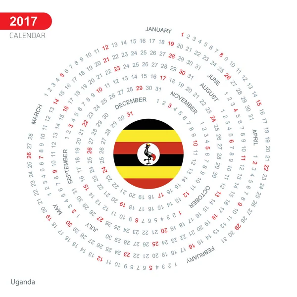 Kalender 2017 mit Ugandas Flagge — Stockvektor