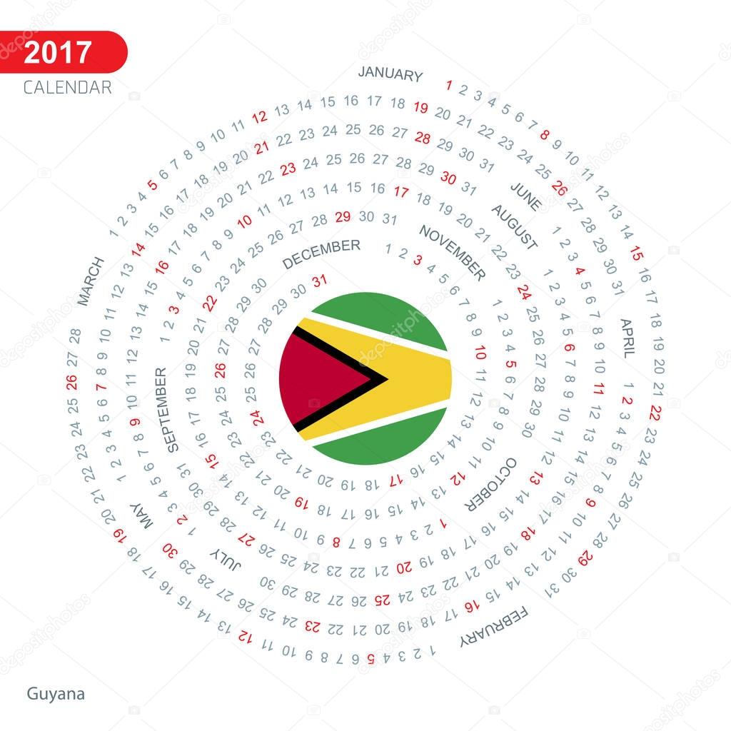 2017 Calendar With Guyana Flag Stock Vector Ibrandify 134413344