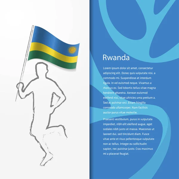 Folleto con el hombre que sostiene la bandera de Ruanda — Vector de stock