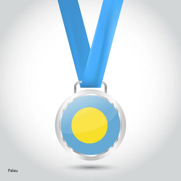 銀メダルでパラオの国旗 — ストックベクタ