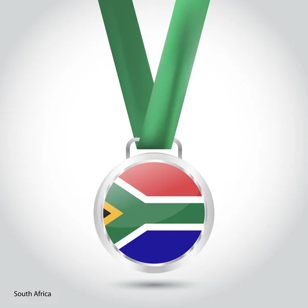 銀メダルで南アフリカ共和国の旗 — ストックベクタ