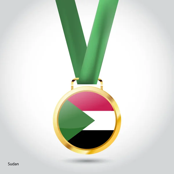 Vlajka Súdánu ve zlaté medaile — Stockový vektor