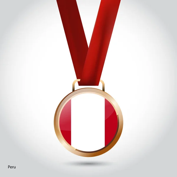 Bandera de Perú en medalla de bronce — Vector de stock