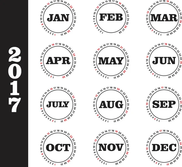 Calendário do ano 2017 — Vetor de Stock