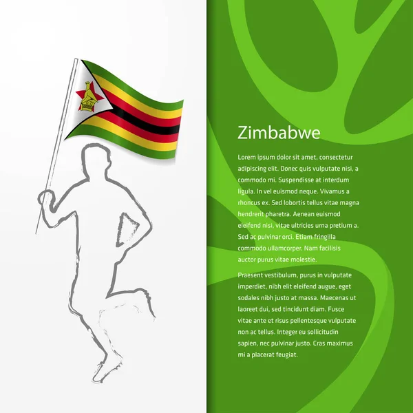 Folleto con el hombre que sostiene la bandera de Zimbabwe — Vector de stock