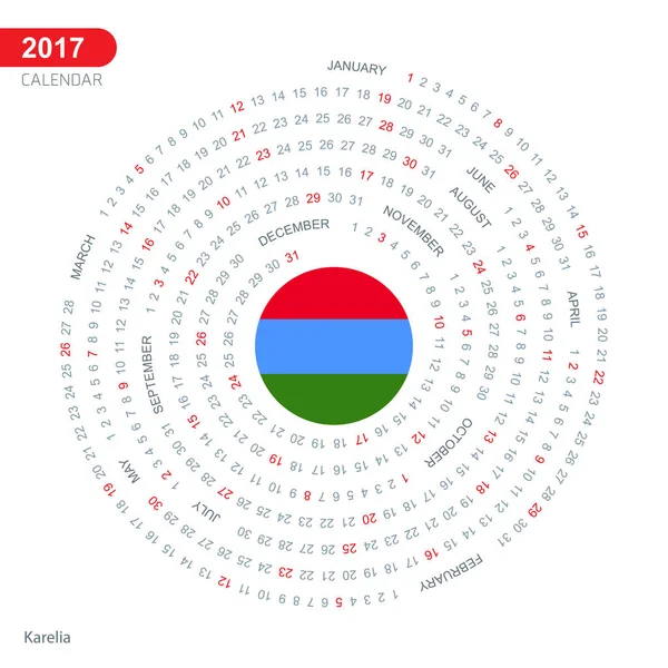 Kalender van 2017 met vlag van Karelië — Stockvector