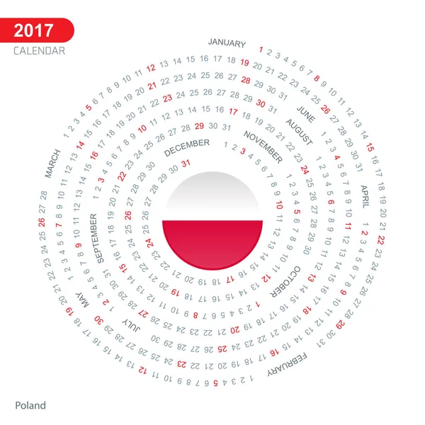 2017 r. kalendarz z Polska flaga — Wektor stockowy