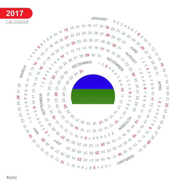 Kalendář 2017 s vlajkou Komi — Stockový vektor