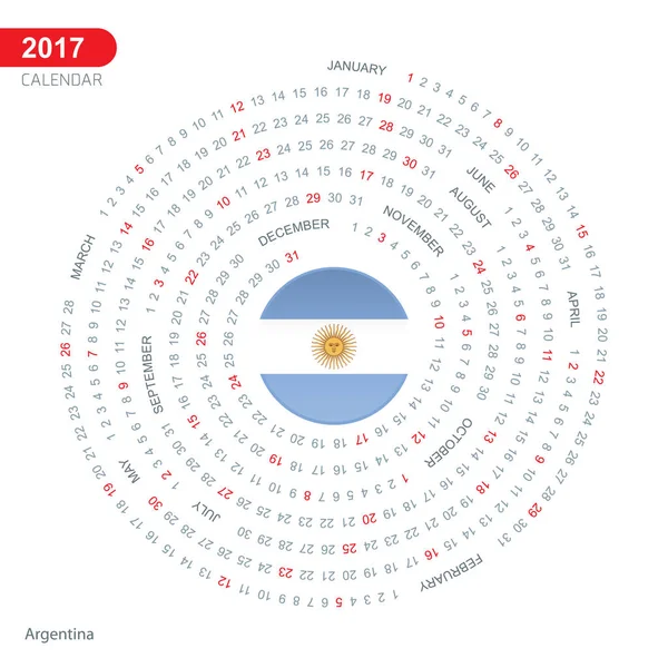 Calendario 2017 con bandera de Argentina — Vector de stock