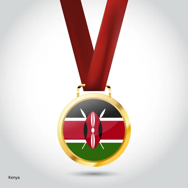 Kenya flag in golden medal — Stock Vector