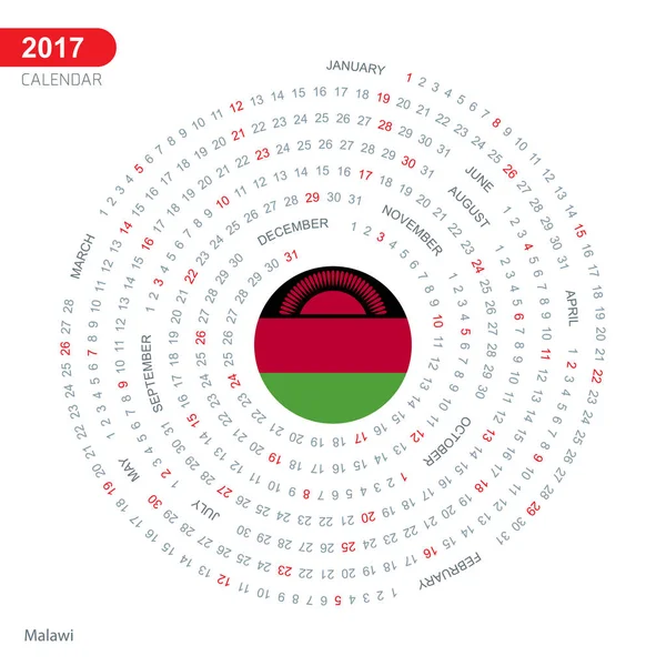 Calendario 2017 con bandiera Malawi — Vettoriale Stock