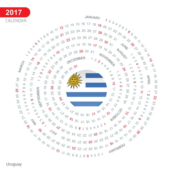 2017 ปฏิทินที่มีธงอุรุกวัย — ภาพเวกเตอร์สต็อก