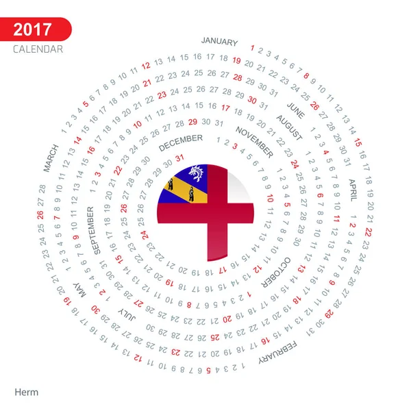 Calendrier 2017 avec drapeau Herm — Image vectorielle