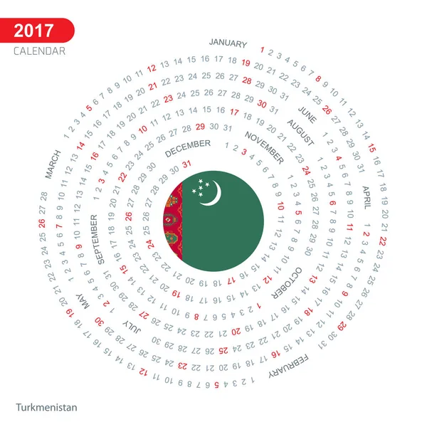 2017 r. kalendarz z Flaga Turkmenistanu — Wektor stockowy