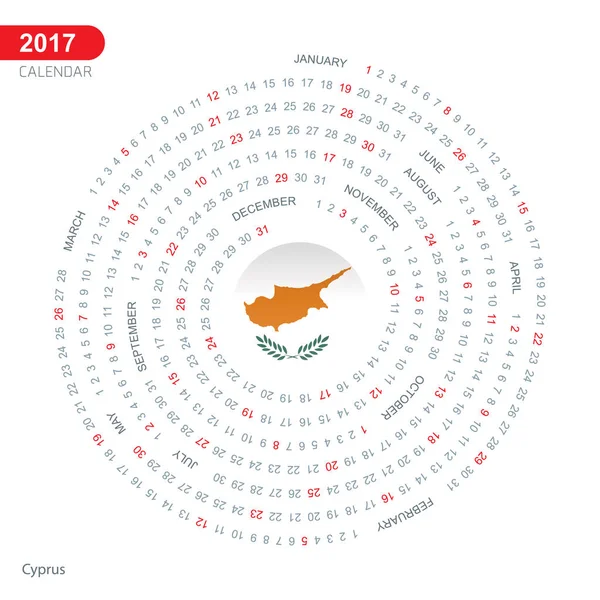 Kalender van 2017 met Cyprus vlag — Stockvector