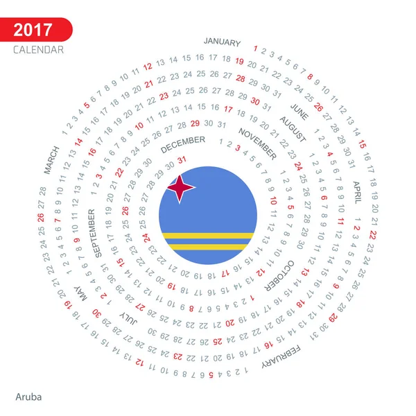 Calendrier 2017 avec drapeau Aruba — Image vectorielle