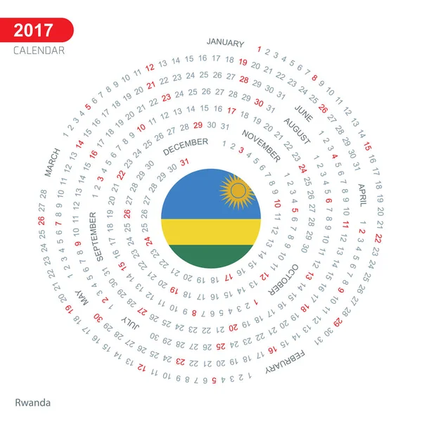 Kalender van 2017 met vlag van Rwanda — Stockvector