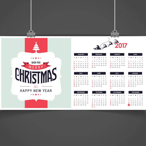Kalendarz Świąteczny do druku 2017 — Wektor stockowy