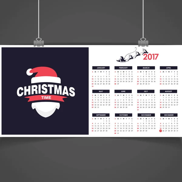 Calendário de Natal imprimível 2017 — Vetor de Stock