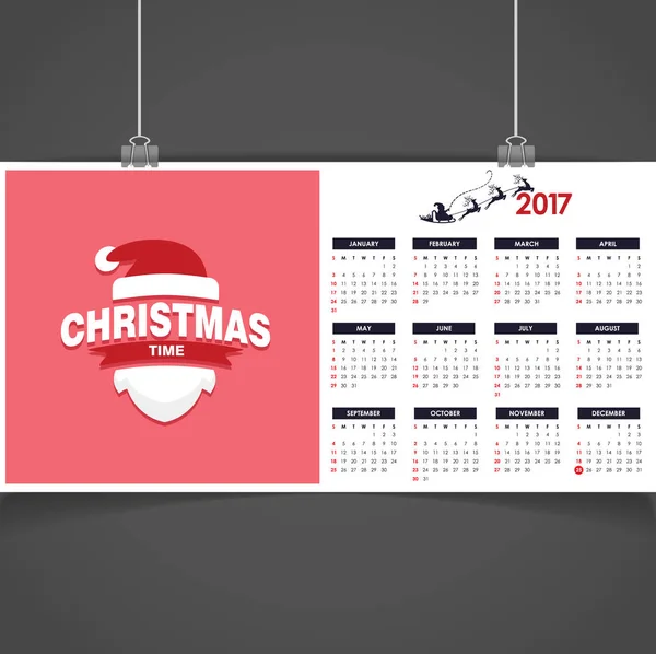 2017 Calendario de Navidad imprimible — Vector de stock