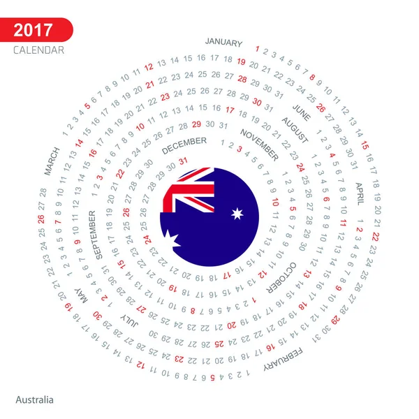 Kalender 2017 mit australischer Flagge — Stockvektor