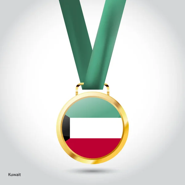 Kuwait flag in golden medal — Stock Vector