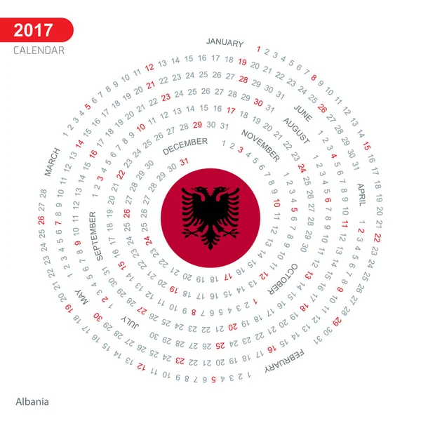 Kalender van 2017 met Albanië vlag — Stockvector