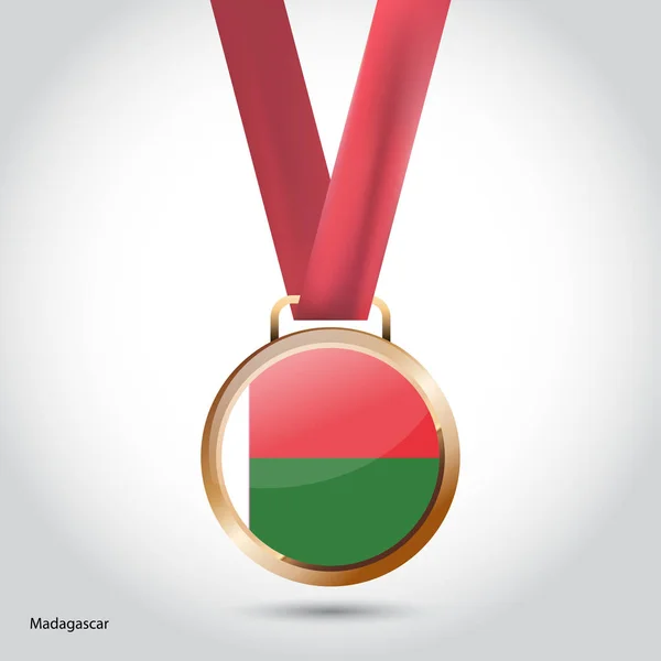 Drapeau de Madagascar en médaille de bronze — Image vectorielle