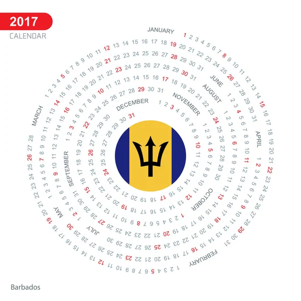 Kalendář 2017 s vlajkou Barbadosu — Stockový vektor