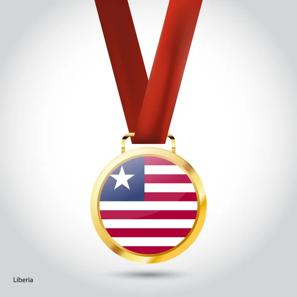 Liberia flag in golden medal — Stock Vector