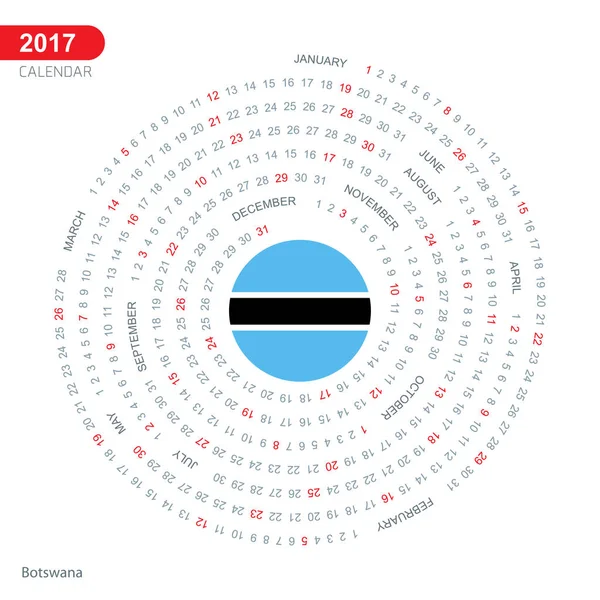 Kalendář 2017 s vlajka Botswany — Stockový vektor