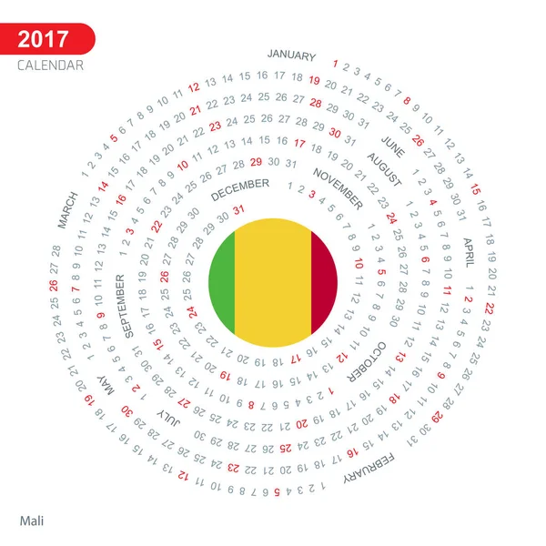 Calendário de 2017 com bandeira do Mali — Vetor de Stock