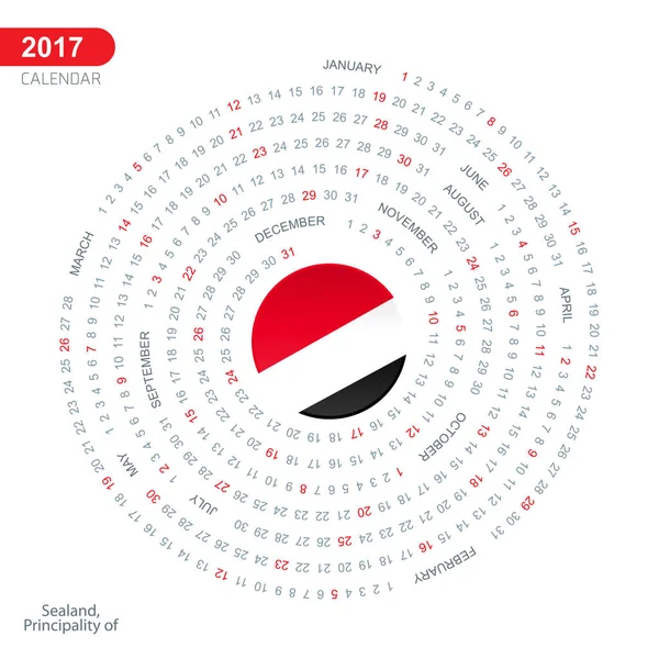 Calendario 2017 con Bandera del Principado de Sealand — Vector de stock