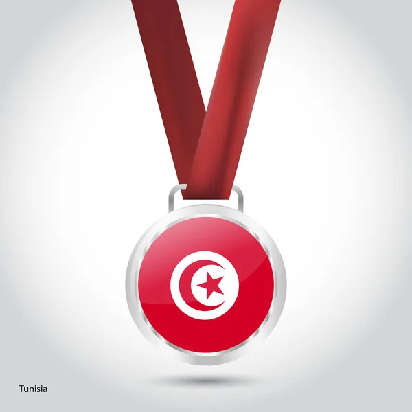Tunisia flag in silver medal — Stock Vector