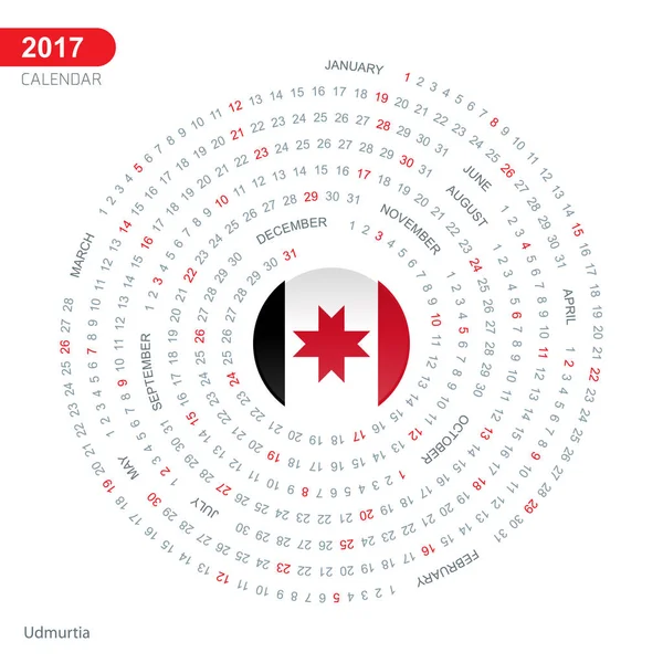 Kalendář 2017 s Udmurtské republice vlajky — Stockový vektor