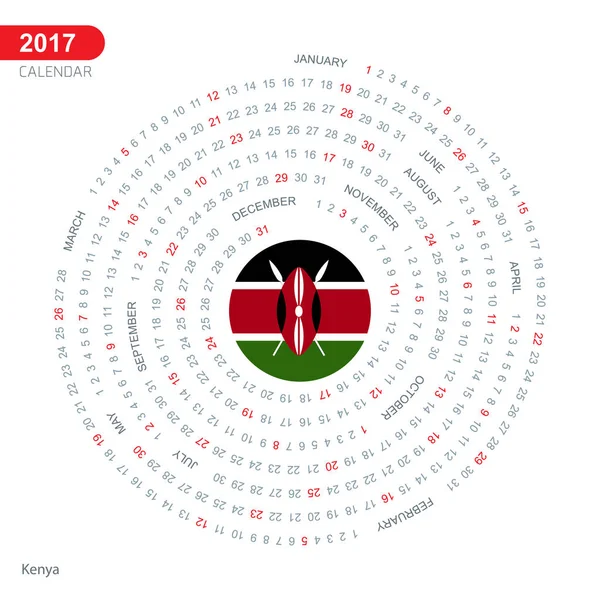 Calendarul 2017 cu steagul Kenyei — Vector de stoc