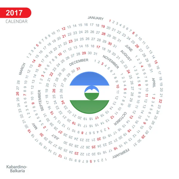 Kalendář 2017 s Balkarsko Kabardsko vlajky — Stockový vektor