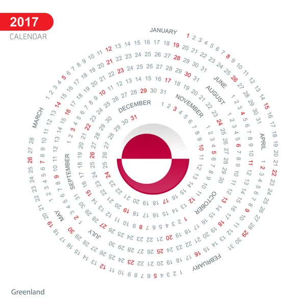 2017 r. kalendarz z flaga Grenlandii — Wektor stockowy