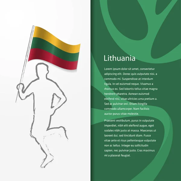 Brochura com homem segurando bandeira Lituânia — Vetor de Stock