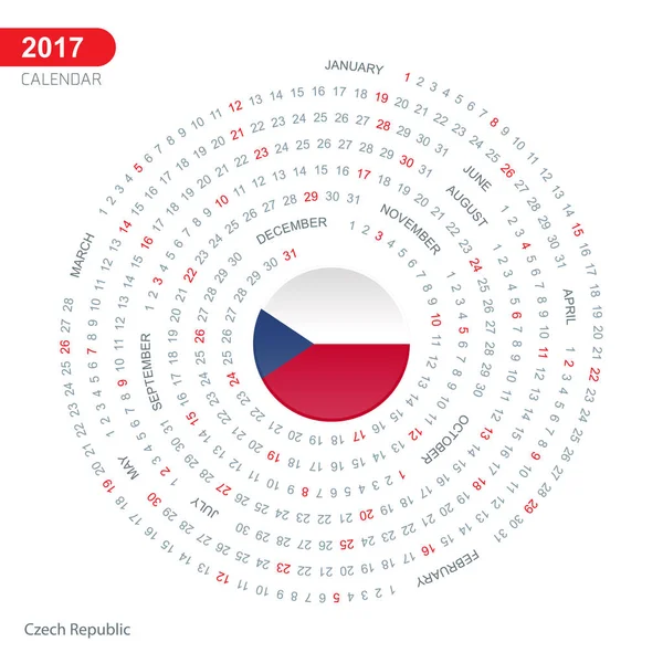 与捷克共和国国旗 2017年日历 — 图库矢量图片