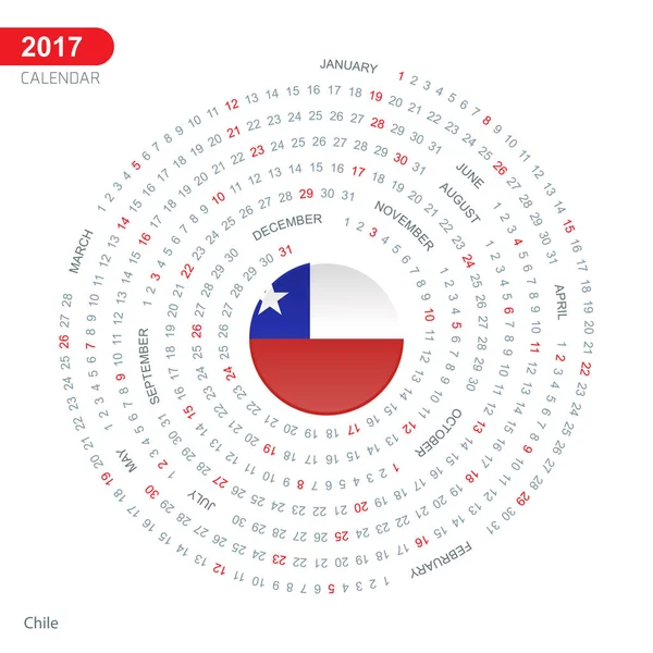 Calendário 2017 com bandeira do Chile —  Vetores de Stock