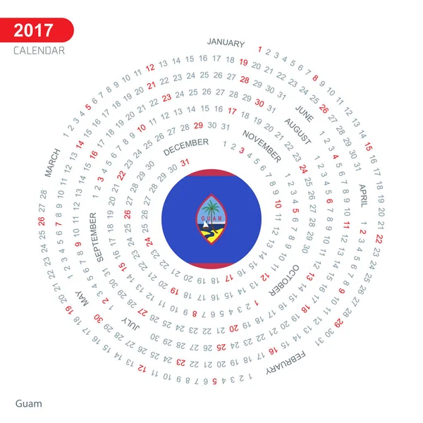 Kalendář 2017 s vlajkou Guam — Stockový vektor