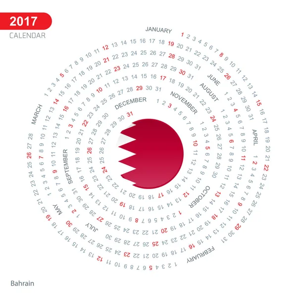 Kalender van 2017 met vlag van Bahrein (Bahrain) — Stockvector