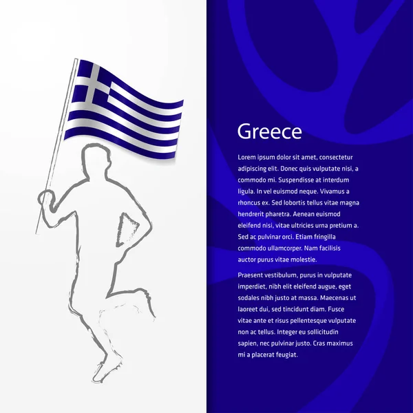 Folleto con el hombre que sostiene la bandera de Grecia — Vector de stock