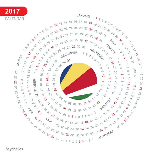 Calendario 2017 con bandera de Seychelles — Vector de stock