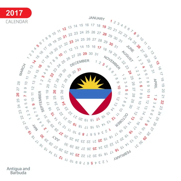 Kalender van 2017 met vlag van Antigua en Barbuda — Stockvector