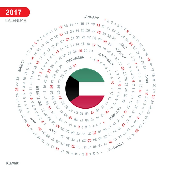 2017 r. kalendarz z flaga Kuwejtu — Wektor stockowy