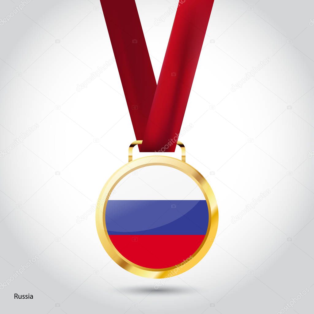 Russia flag in golden medal, Olympic Game concept
